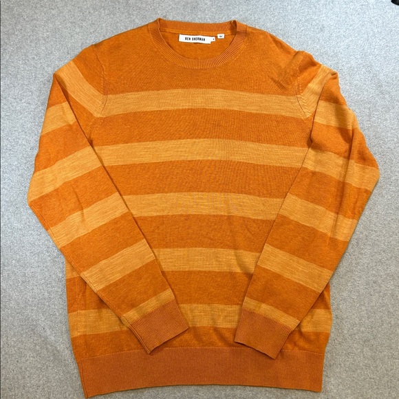 Ben Sherman Men's Striped Orange Crewneck Sweater-Medium - Picture 3 of 7